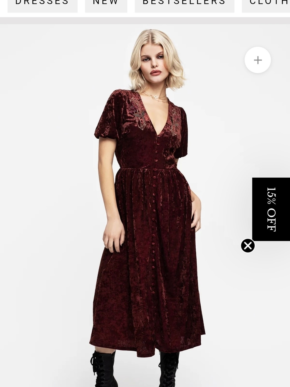 Disturbia Burgundy Velvet V-Neck Midi Dress